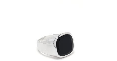 Cannage Signet Ring Silver and Black Agate 